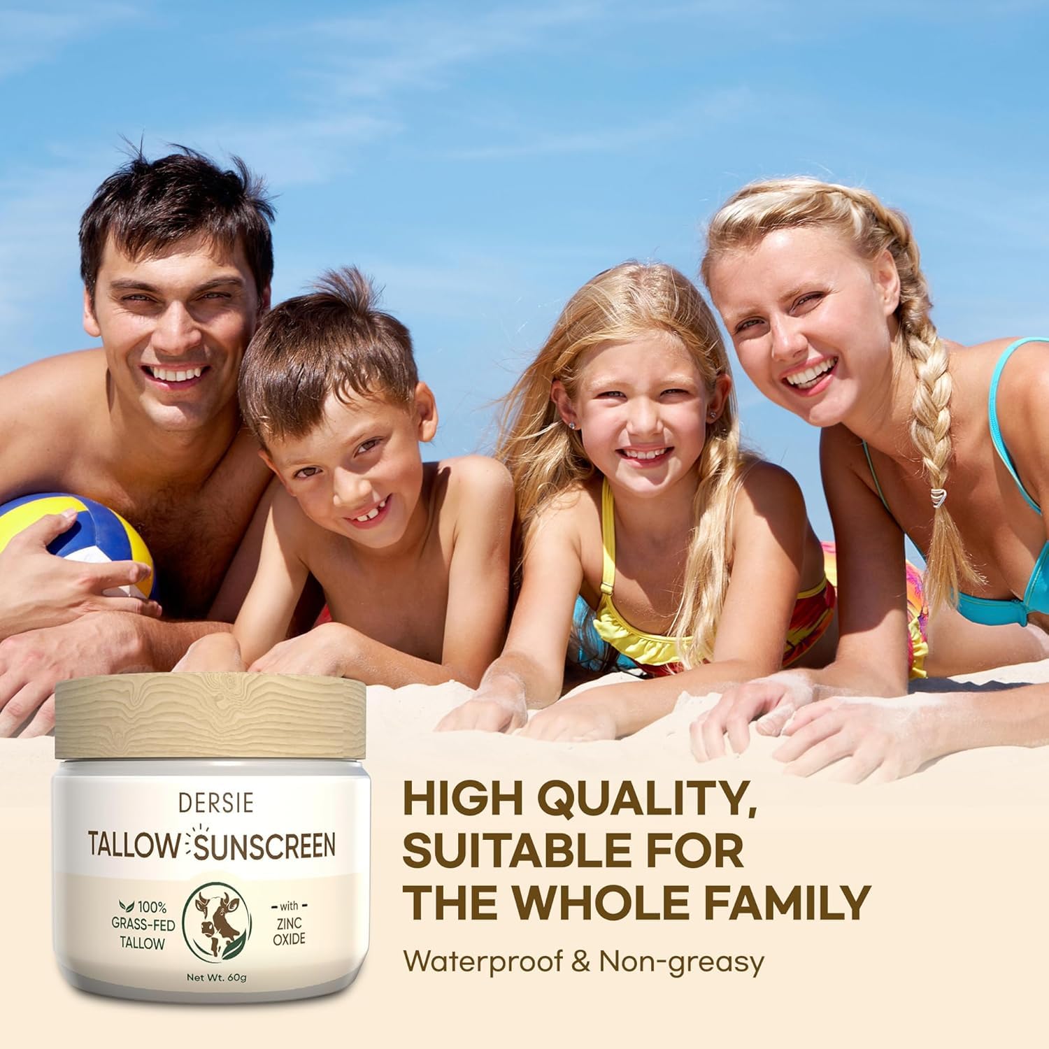 Person applying Dersie at the beach showing family-safe outdoor protection benefit