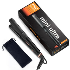 Desalo mini flat iron front view showing compact design and portability for travel