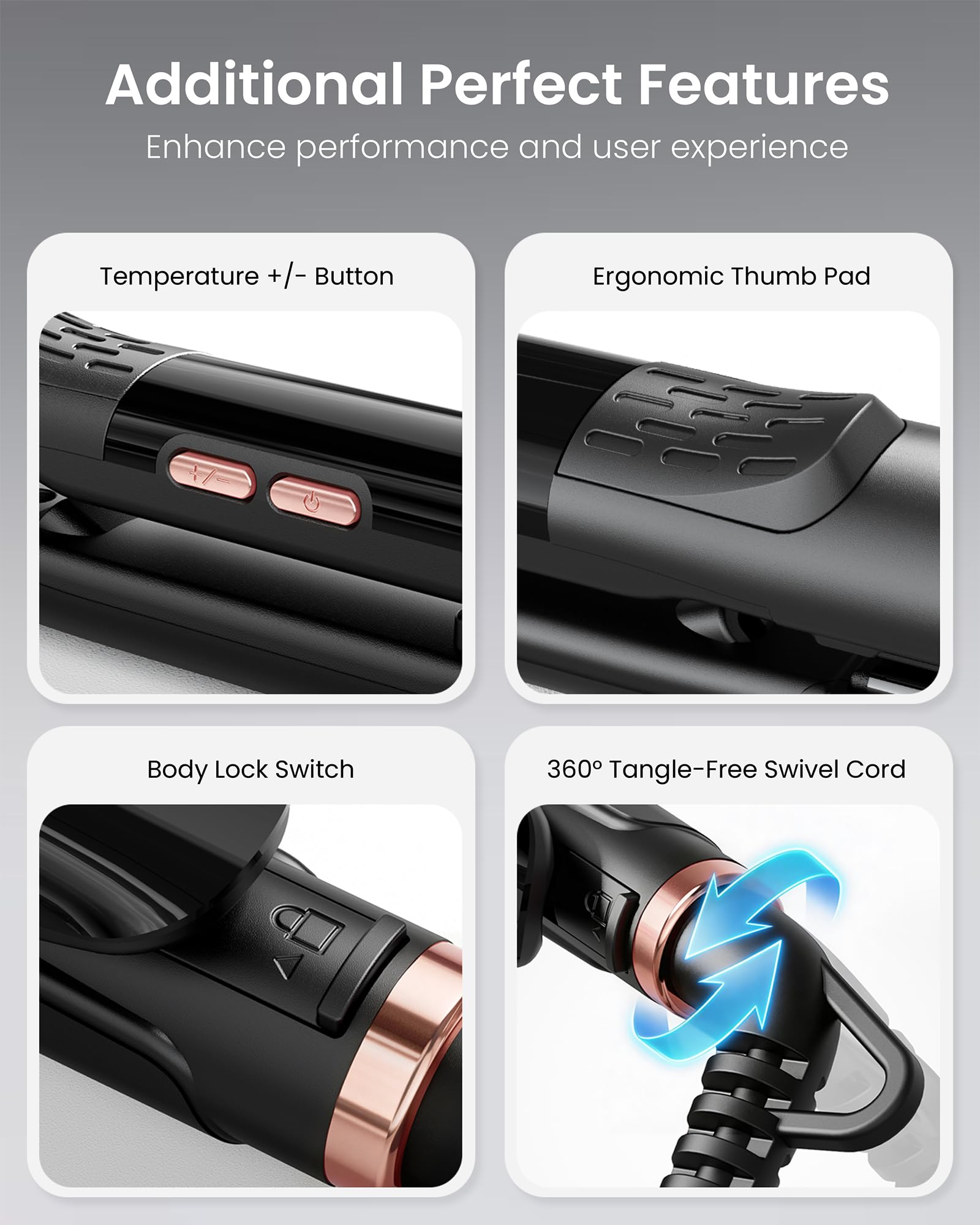 Desalo mini flat iron ventilation and anti-scald detail minimizing heat transfer
