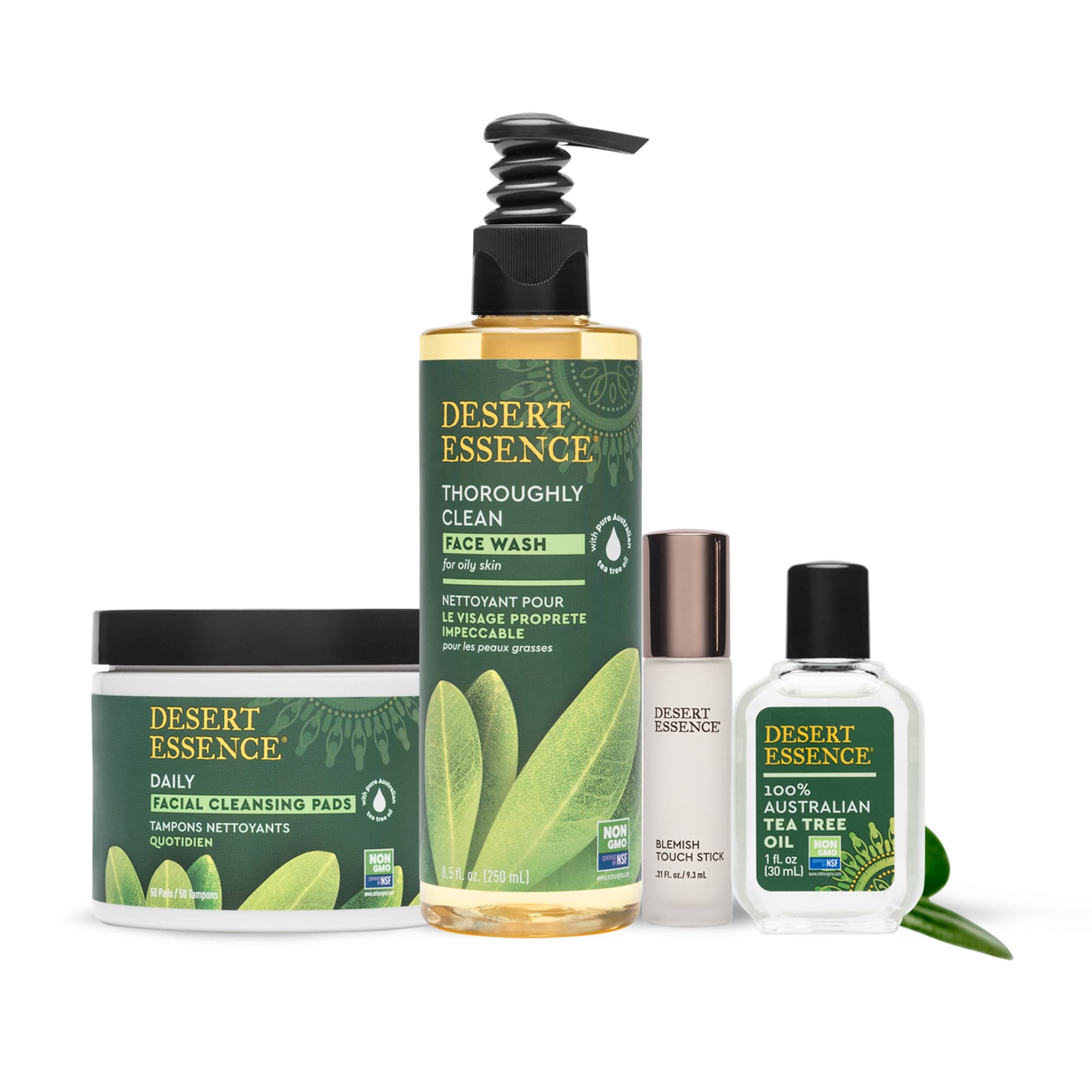 Desert Essence botanical oil bottles illustrating sourced Australian tea tree benefit