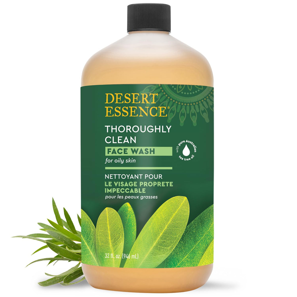 Desert Essence front bottle showing product and soothing benefits