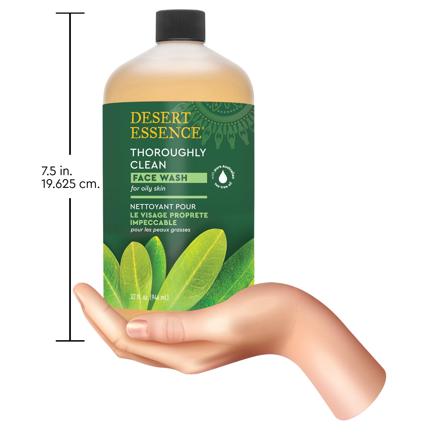 Desert Essence product in use rinsing face demonstrating effective cleansing and fresh feel