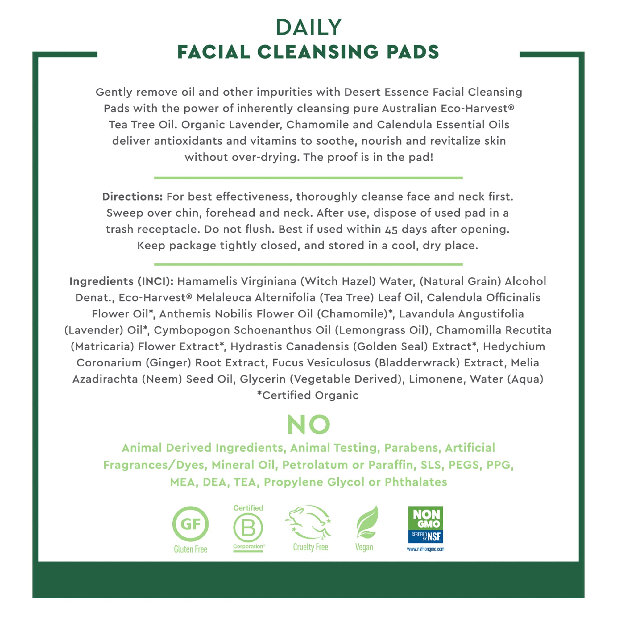 Desert Essence pad being used on face to quickly remove oil and refresh skin