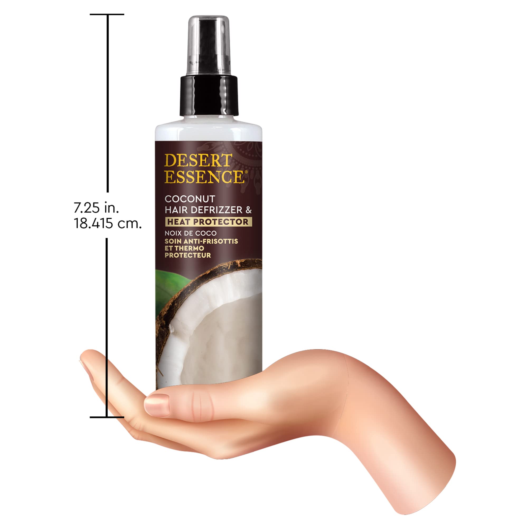 Desert Essence bottle beside common items for scale and travel-friendly size