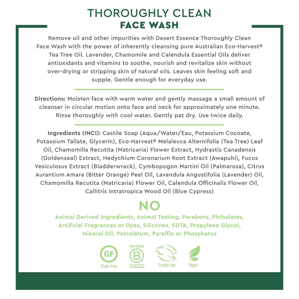 Desert Essence tea tree oil ingredient highlighting clarifying benefits