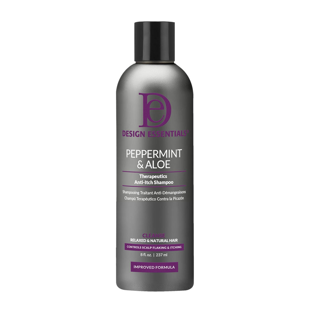 Design Essentials front packaging showing bottle and peppermint aloe branding for relief