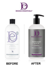 Design Essentials label close-up highlighting pyrithione zinc and active ingredient list benefits