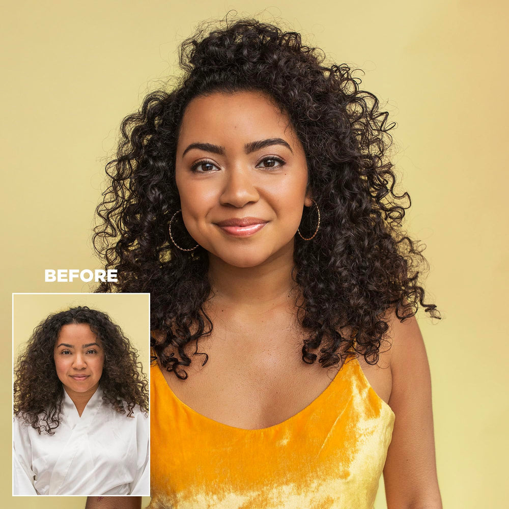 Design.Me in-shower use showing application to wet curls and scalp massage benefit