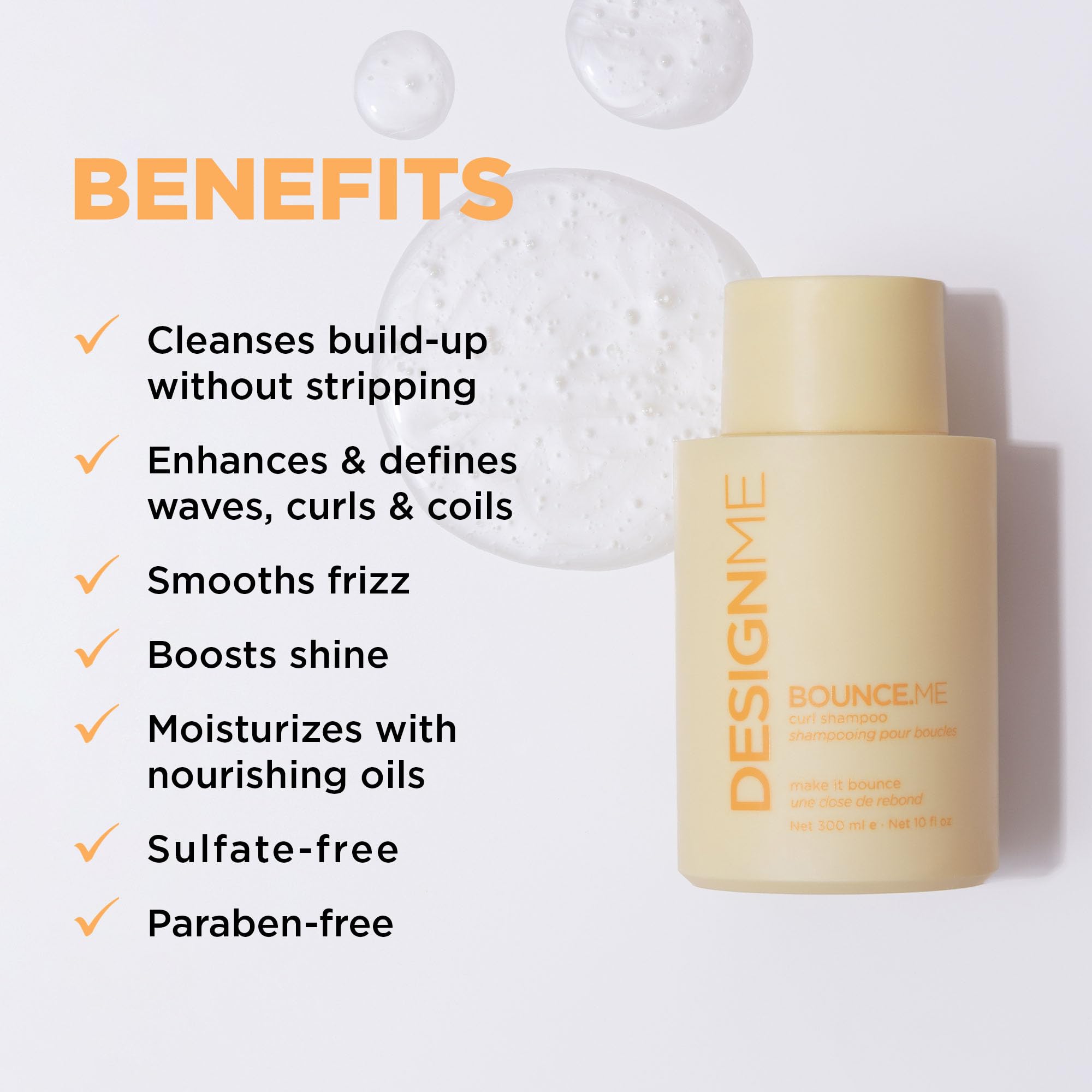 Design.Me shampoo foam texture close-up demonstrating gentle lather and moisture