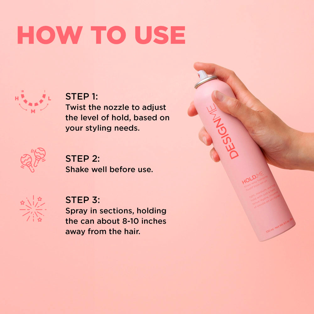 Design.Me hair texture after spray showing soft, touchable hold benefit