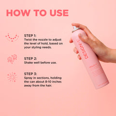 Design.Me hair texture after spray showing soft, touchable hold benefit