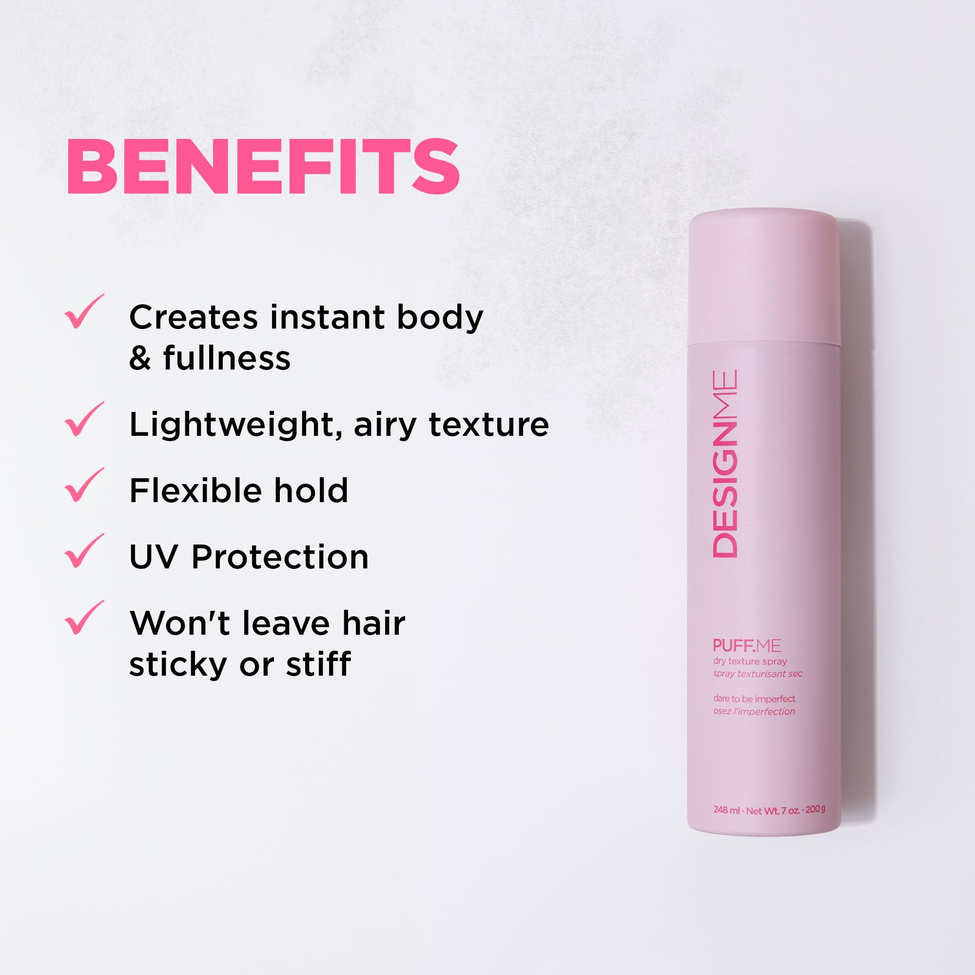 Design.Me PUFF.ME texture close-up on hair highlighting airy volume