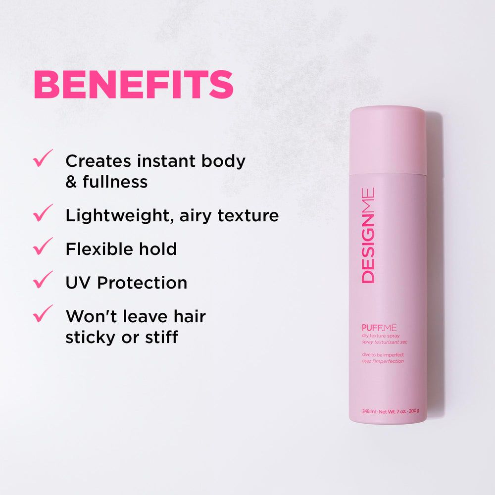 Design.Me PUFF.ME texture close-up on hair highlighting airy volume