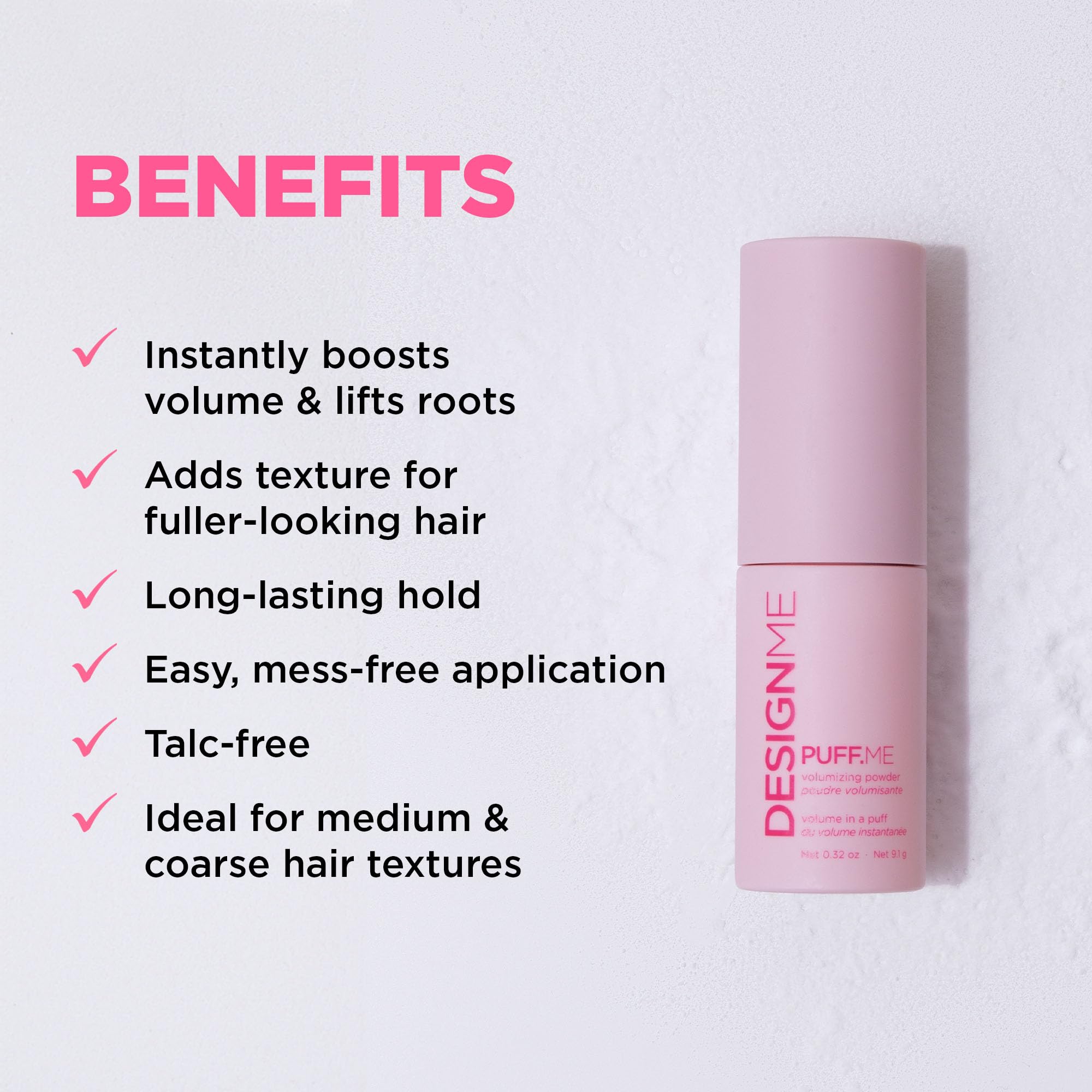 Design.Me PUFF.ME powder texture close-up, fine grains that add grip and natural fullness