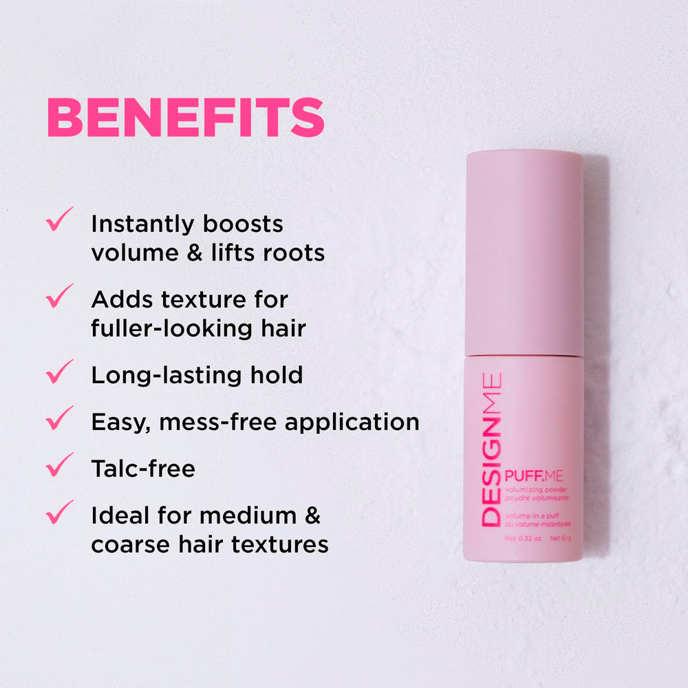 Design.Me PUFF.ME powder texture close-up, fine grains that add grip and natural fullness