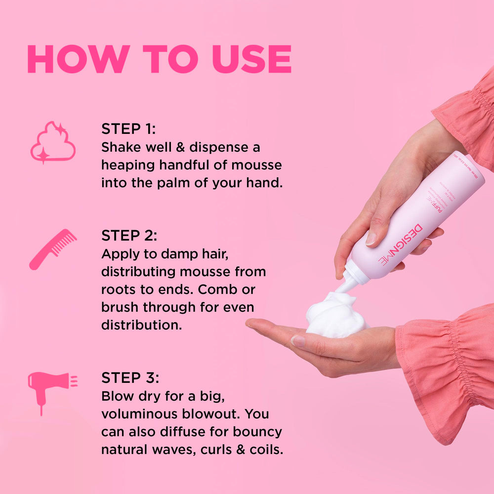 Design.Me PUFF.ME mousse texture close-up, shows lightweight foam that adds volume