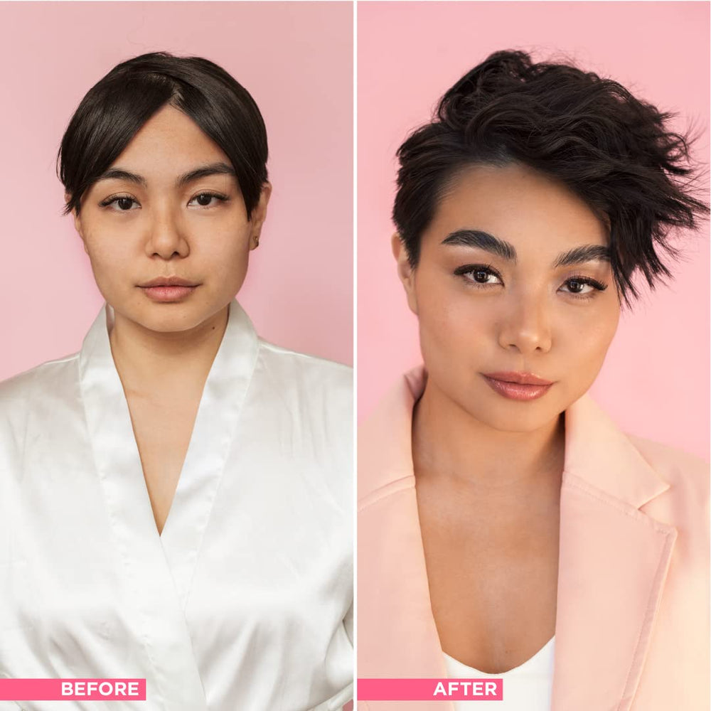 Design.Me PUFF.ME paired with PUFF.ME Dry Texture Spray to illustrate layering for body and mid-length texture