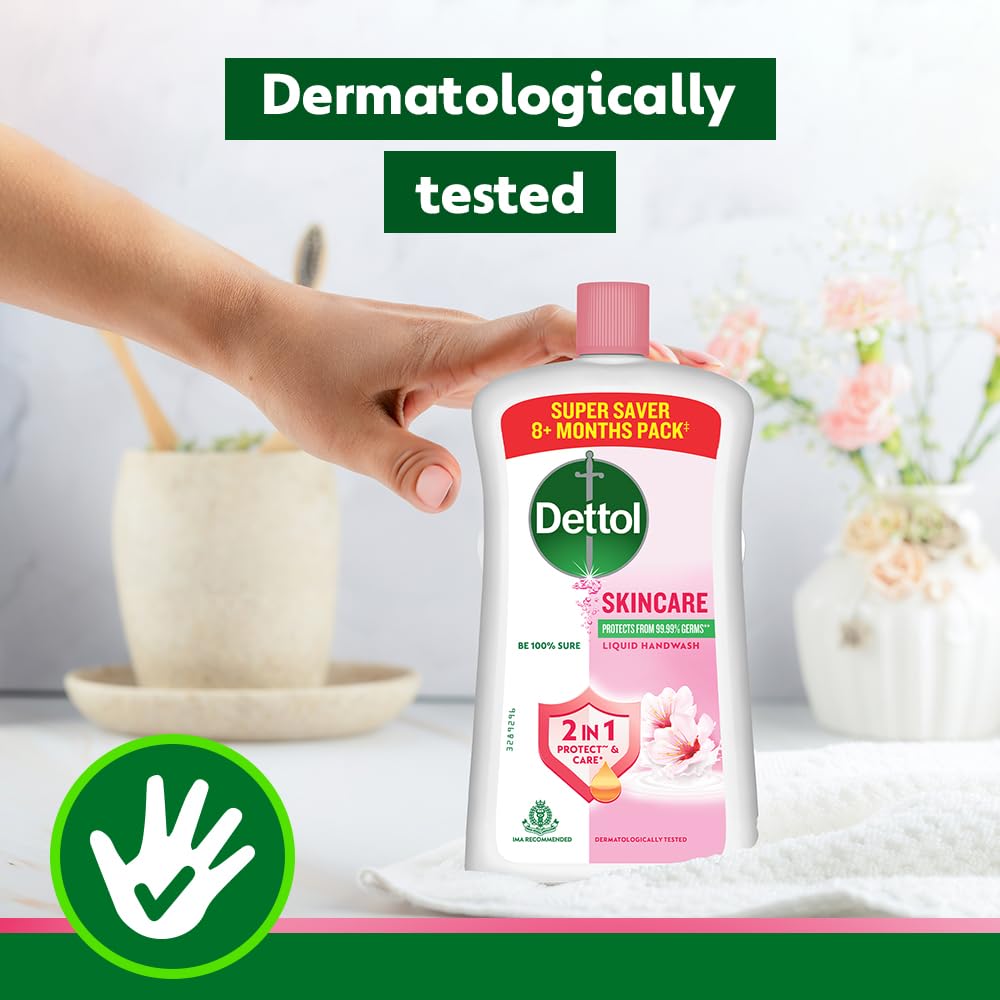 Dettol bottle placed by bathroom sink indicating everyday use convenience