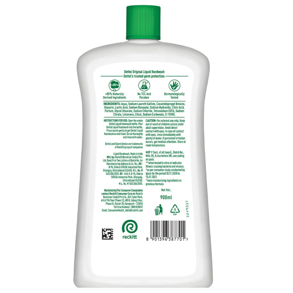 Two Dettol bottles side by side emphasizing value pack and long-lasting supply