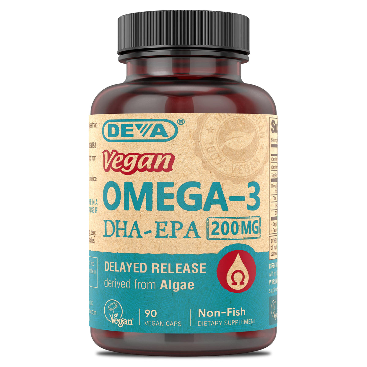 DEVA front packaging showing vegan omega-3 benefits clearly