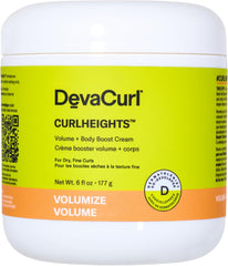 DevaCurl front packaging of CurlHeights cream showing product benefits and 6 oz size