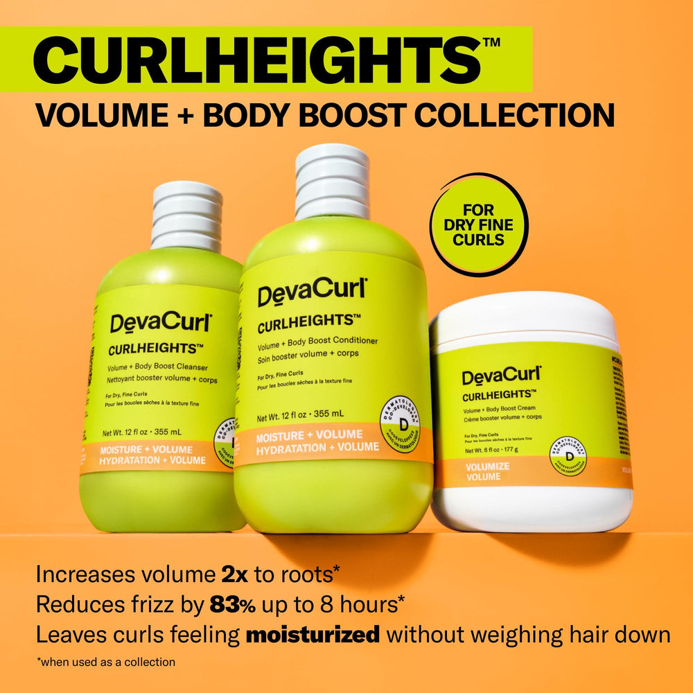 DevaCurl 6 oz CurlHeights next to a common water bottle for size comparison