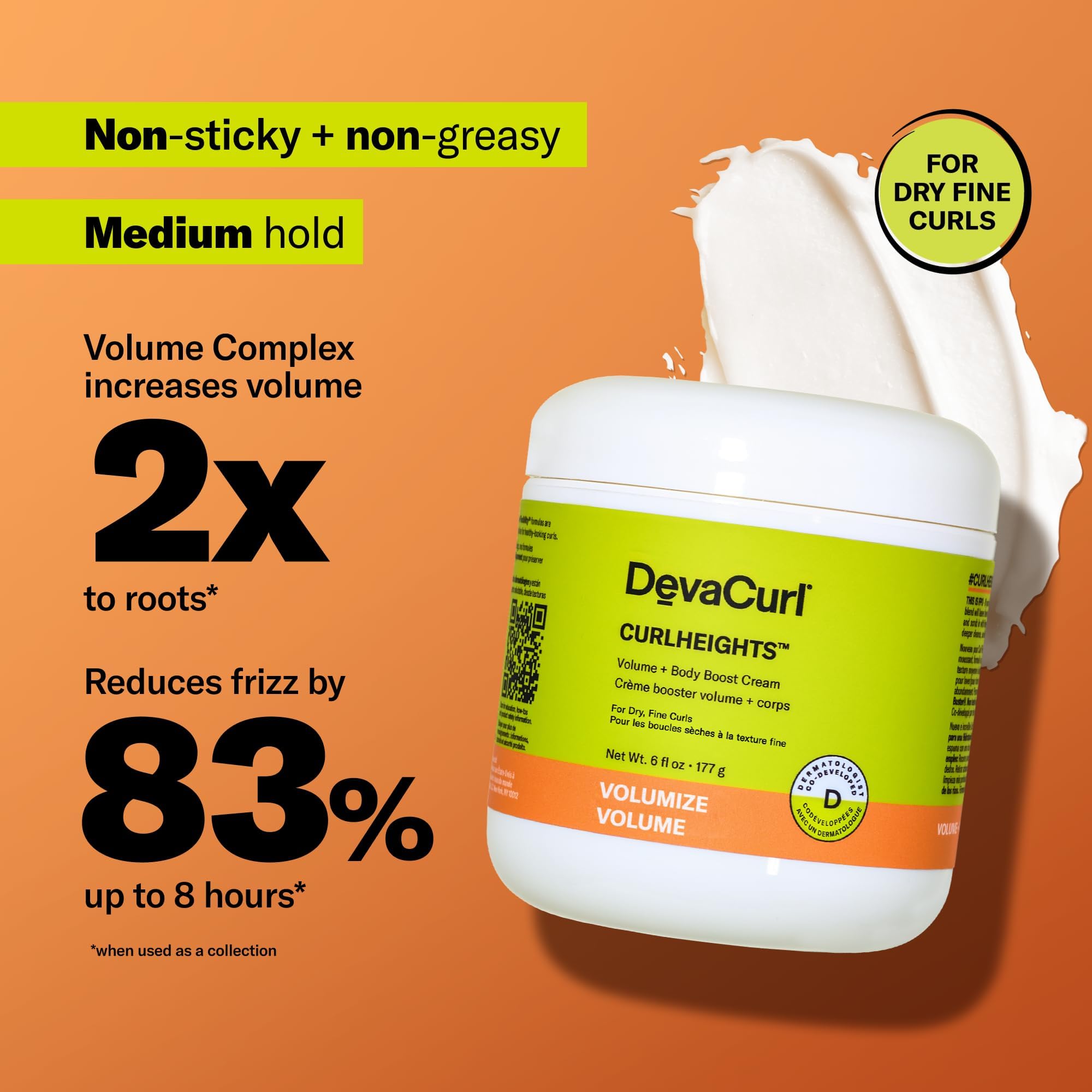DevaCurl CurlHeights cream texture on fingertips showing lightweight, non-greasy finish