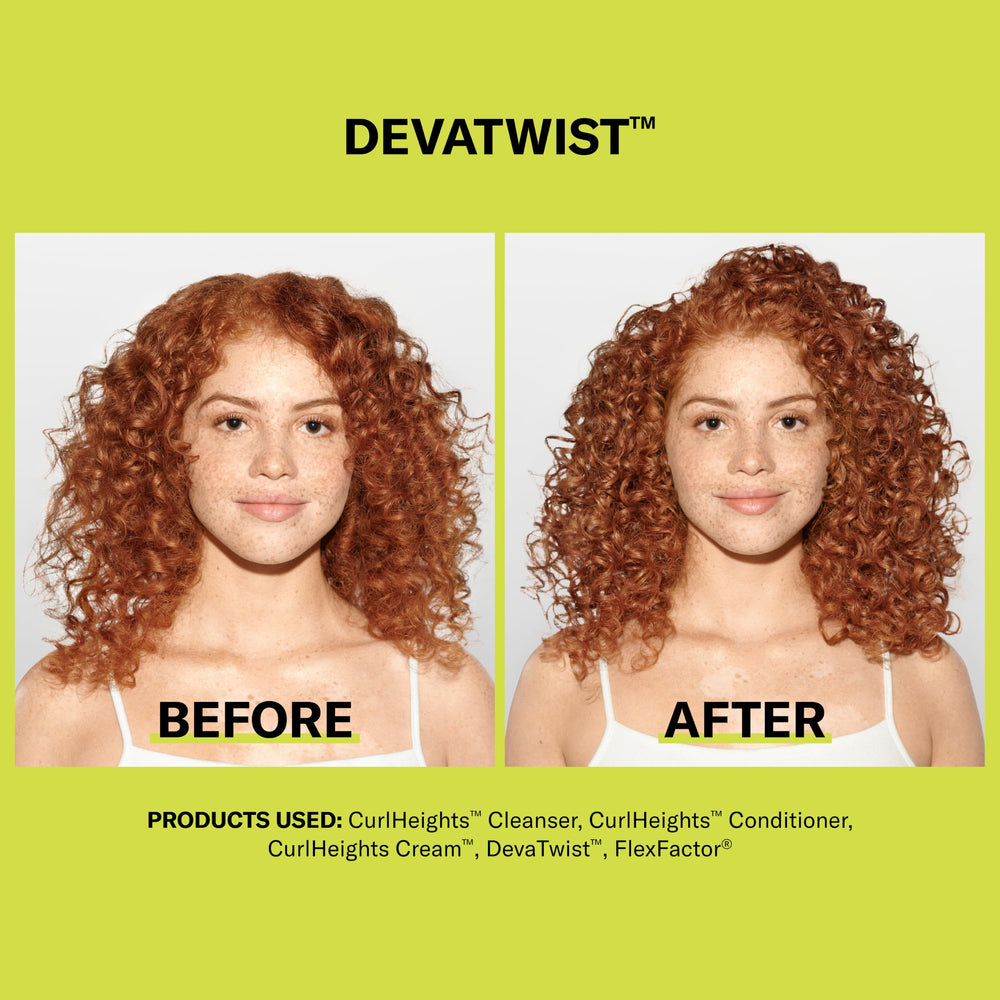 DevaCurl model wearing DevaTwist hands-free while doing chores benefit