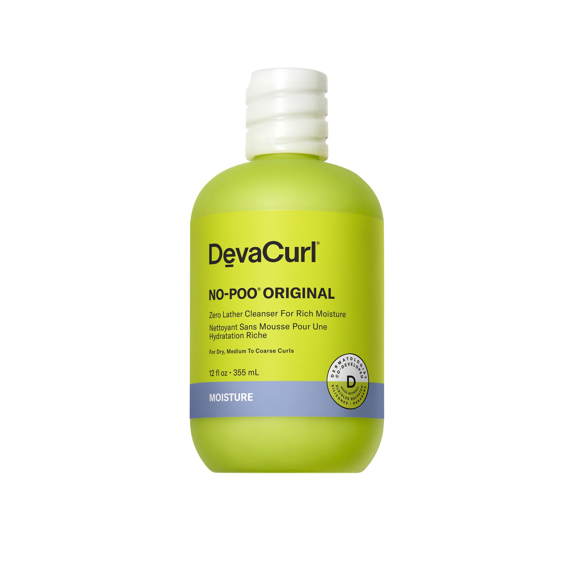 DevaCurl bottle front view showing label and size benefits