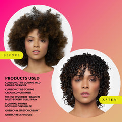 DevaCurl applied to damp curls demonstrating elongation and manageability