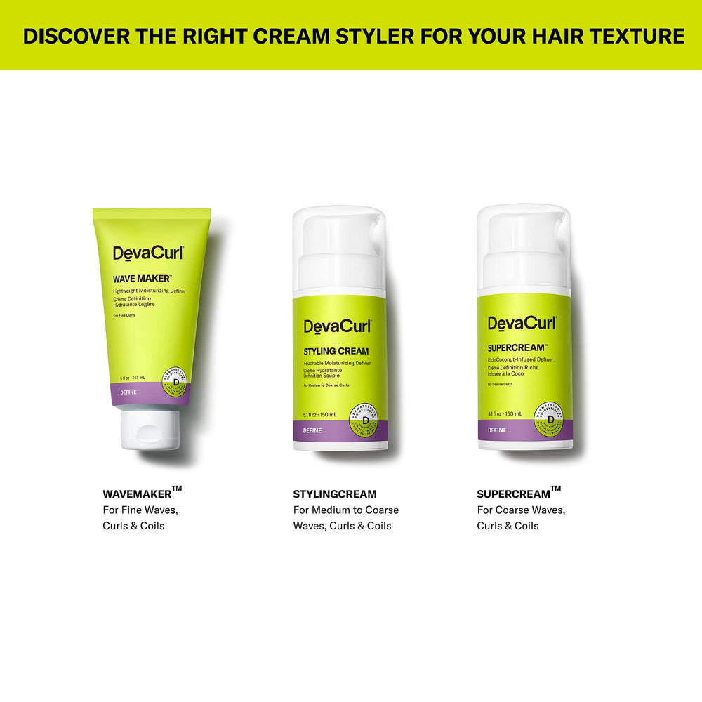 DevaCurl SuperCream on a bathroom shelf in lifestyle scene suggesting everyday routine benefit