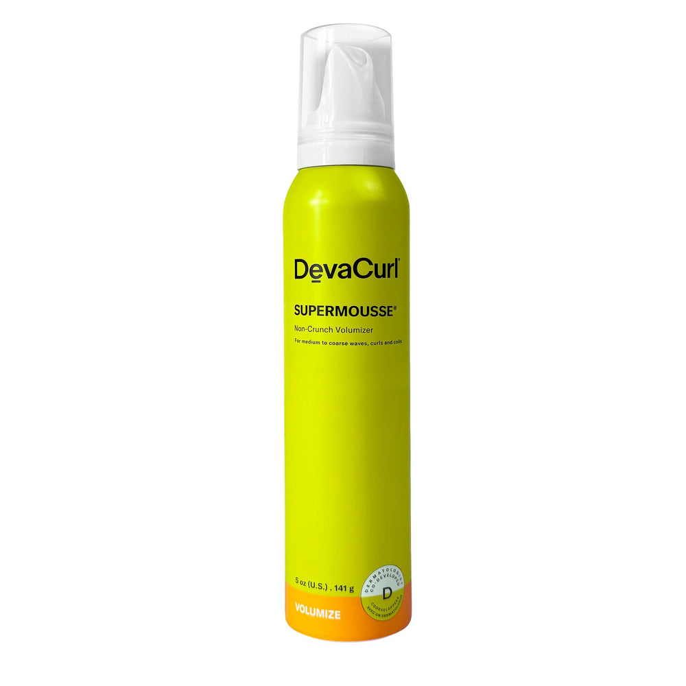 DevaCurl SuperMousse front packaging showing product benefits and volume
