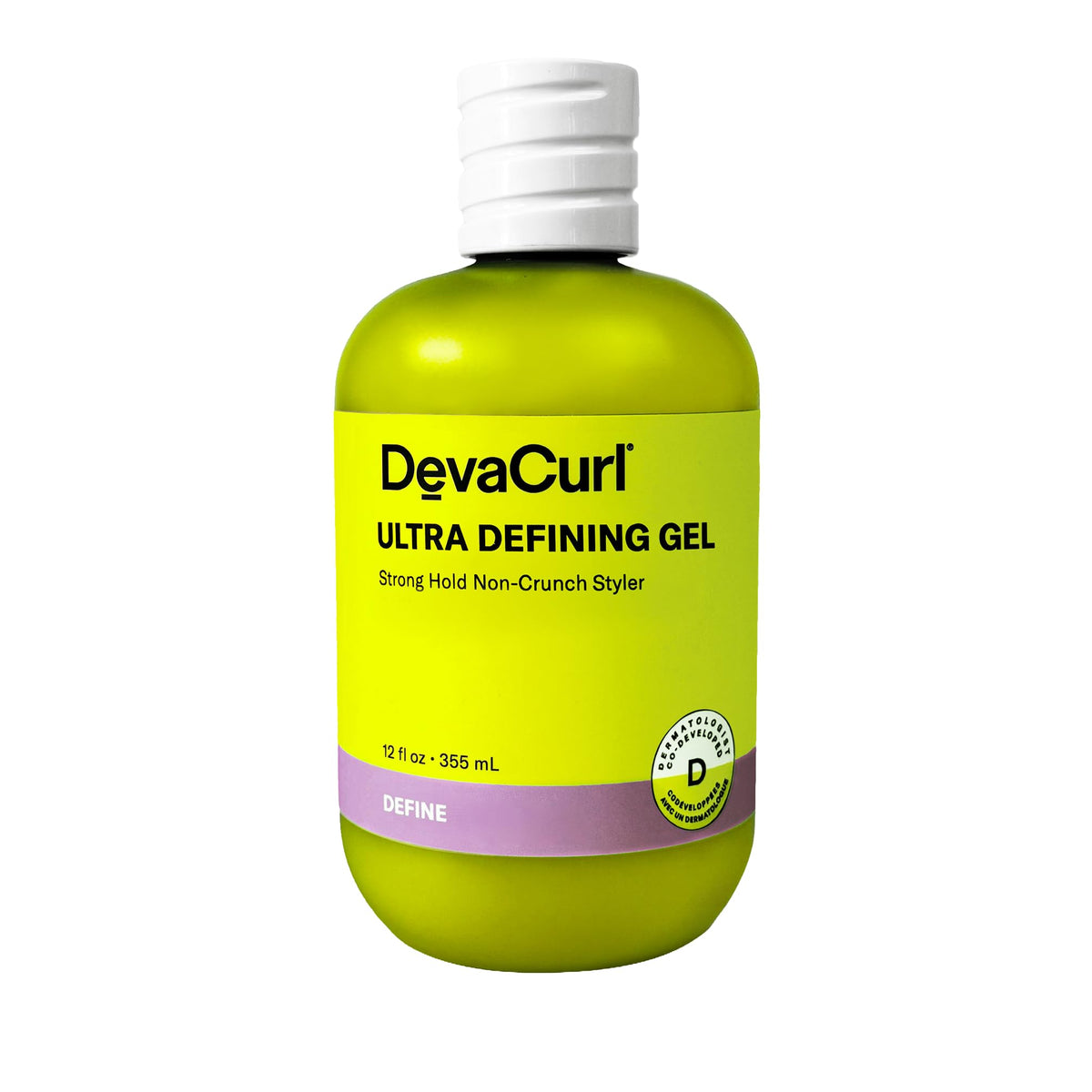 DevaCurl front packaging showing 12 fl. oz and strong hold benefits