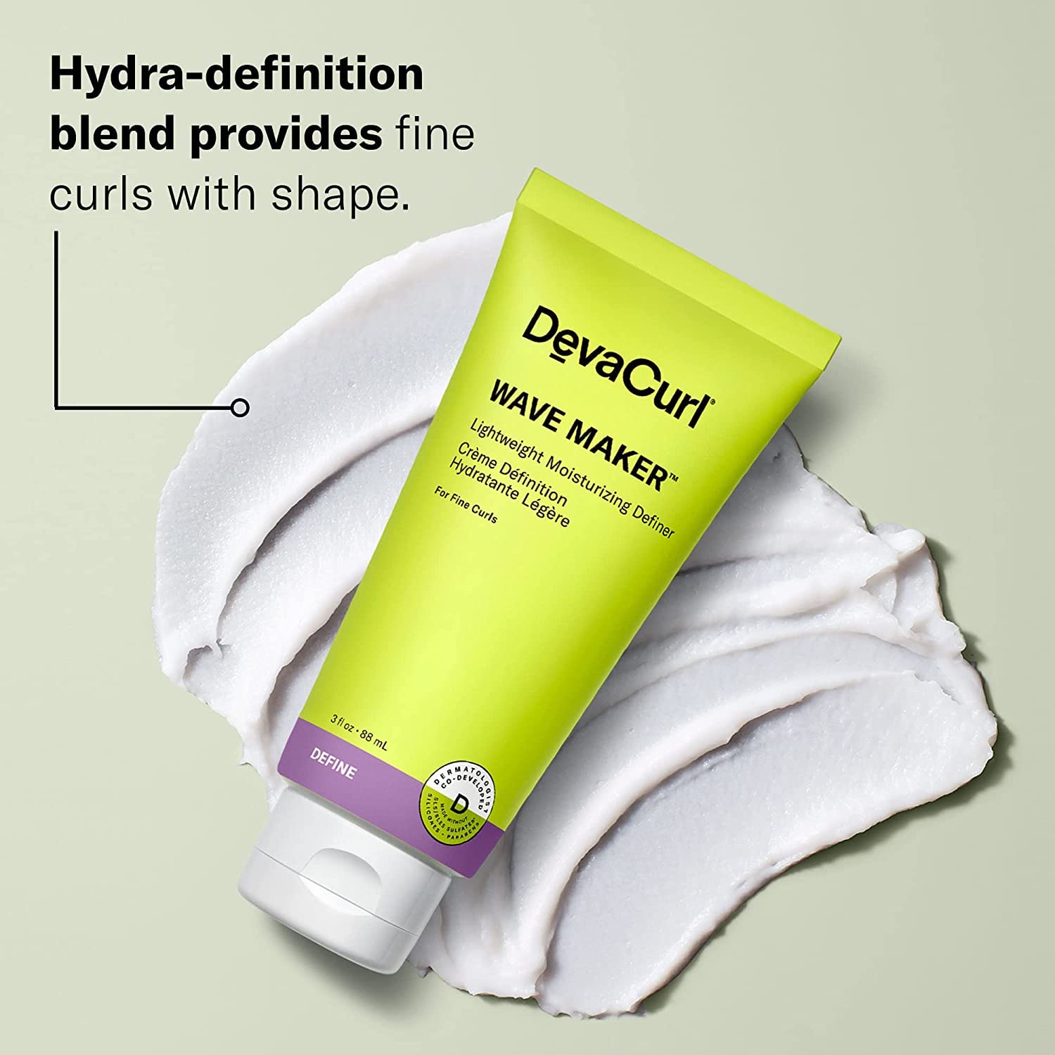DevaCurl Wave Maker cream texture closeup highlighting lightweight, non-greasy feel