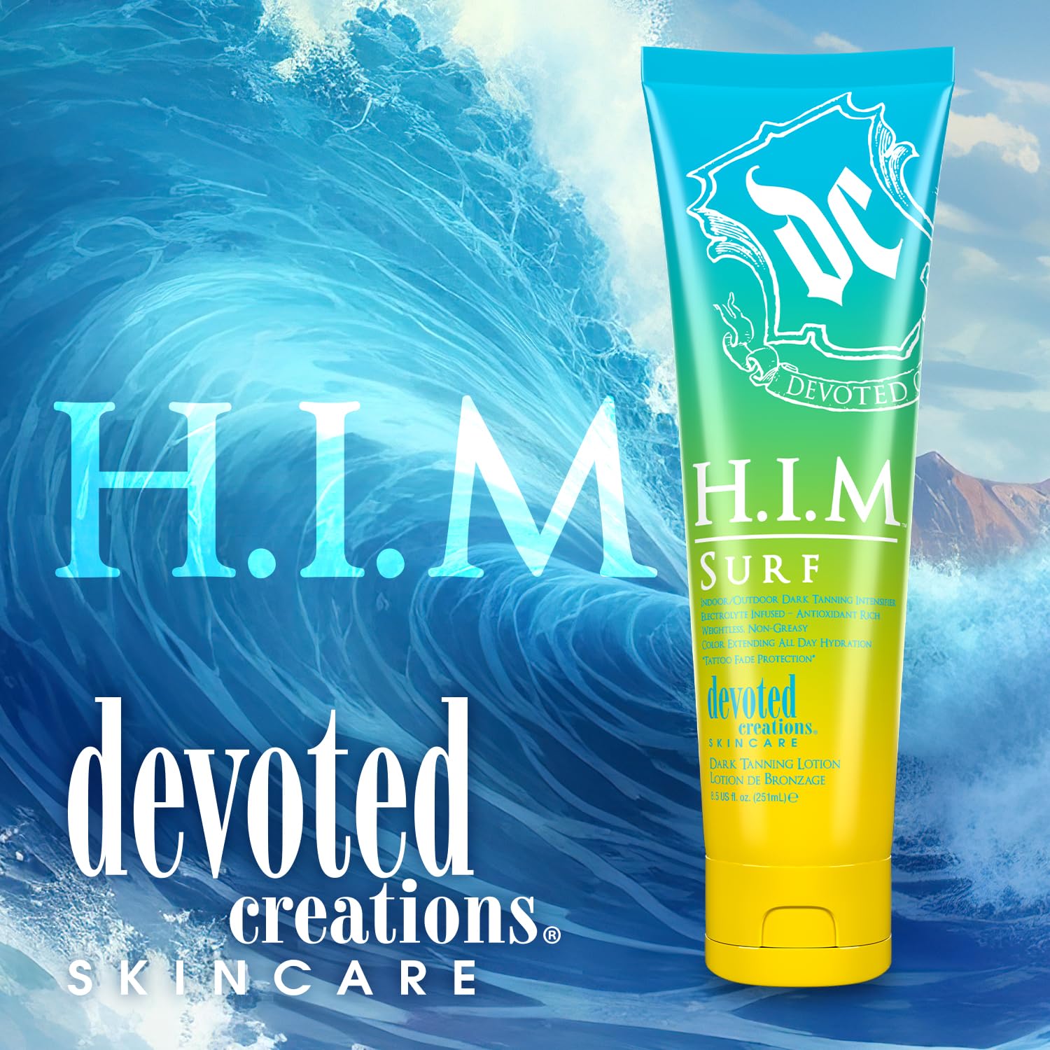 Devoted Creations HIM Surf applied to arm illustrating even coverage and glow