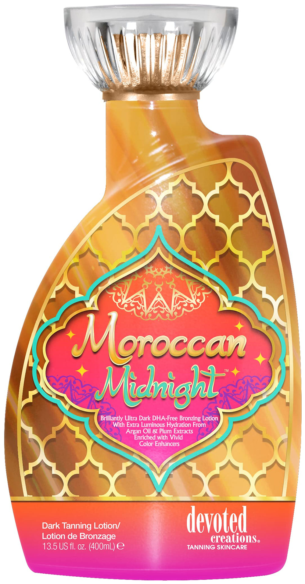 Devoted Creations front bottle shot showing Moroccan Midnight bronzer and hydrating benefits