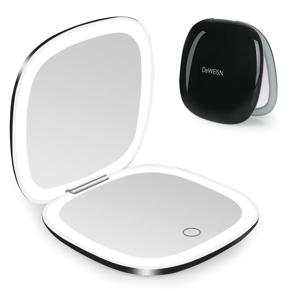 deweisn compact mirror front view showing sleek black finish and portability benefit