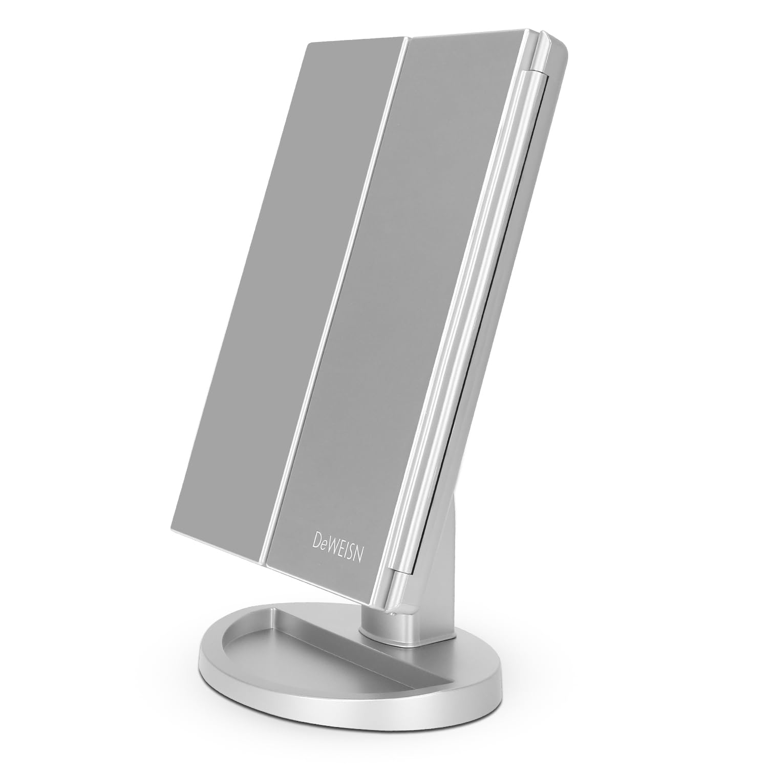 deweisn front view open vanity mirror with even LED lighting for precise makeup