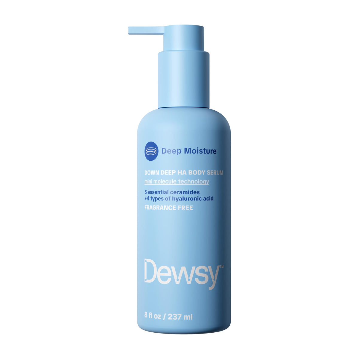 Dewsy front bottle showing clear gel serum and clean packaging benefit: easy identification