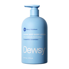Dewsy front label on 16 oz bottle showing product name and benefits