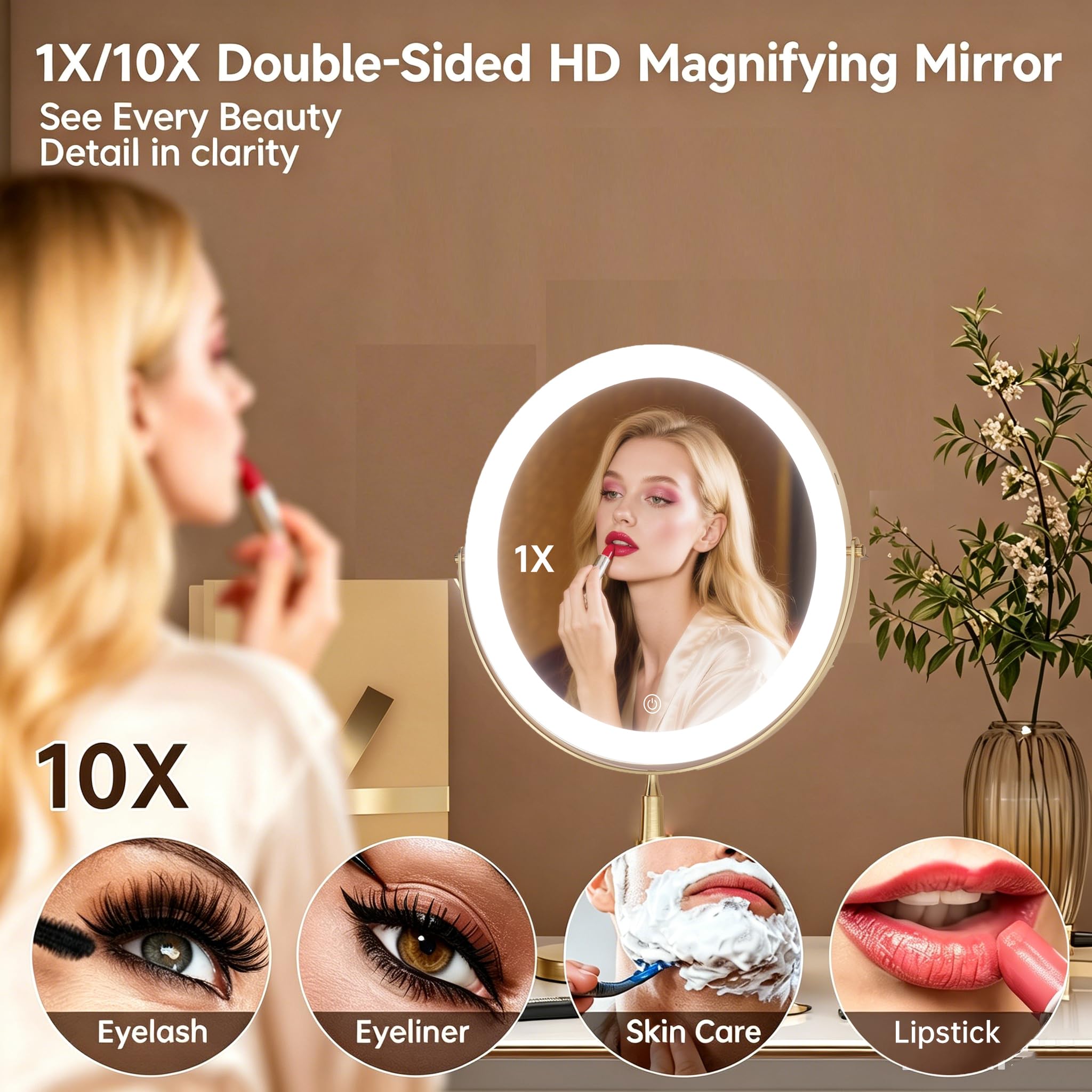 DEXHOM mirror in use applying eyeliner showing clearer makeup accuracy benefit