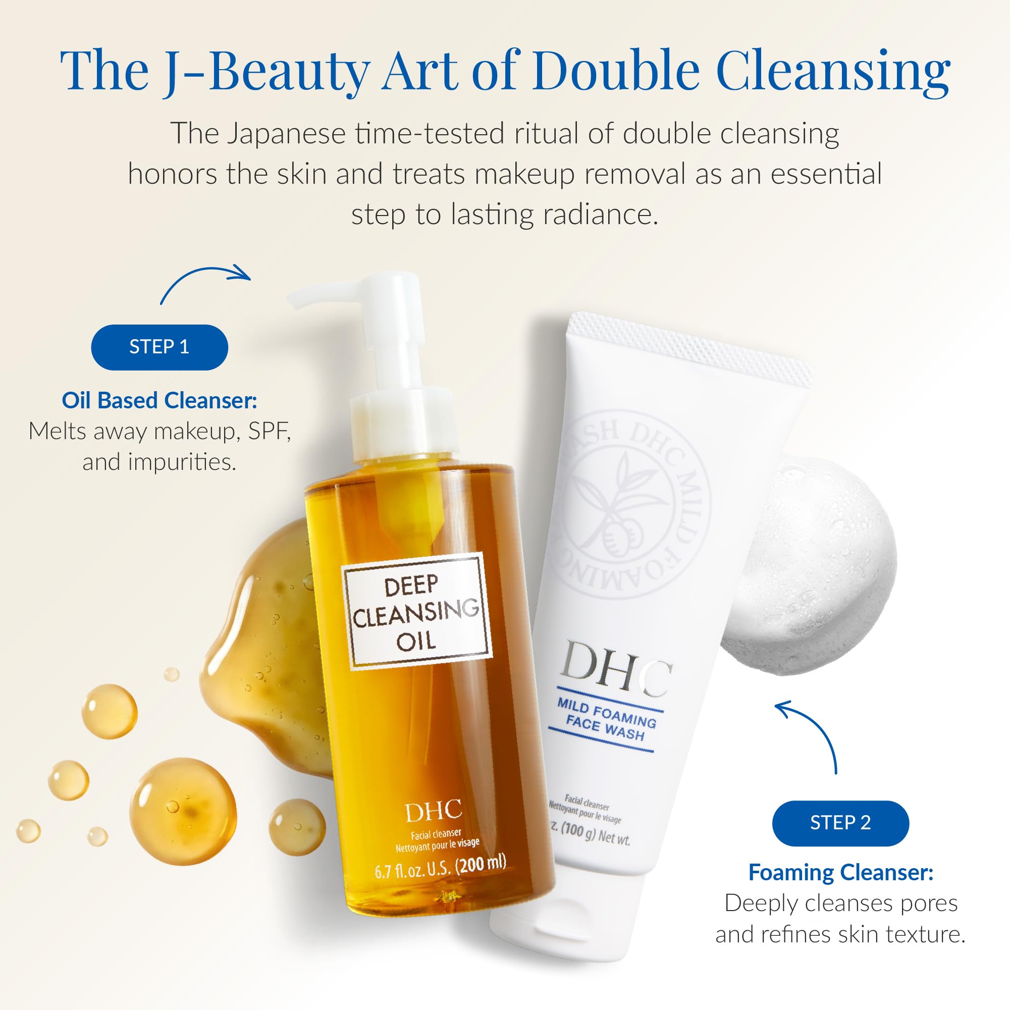 DHC deep cleansing oil full bottle held in hand for size scale