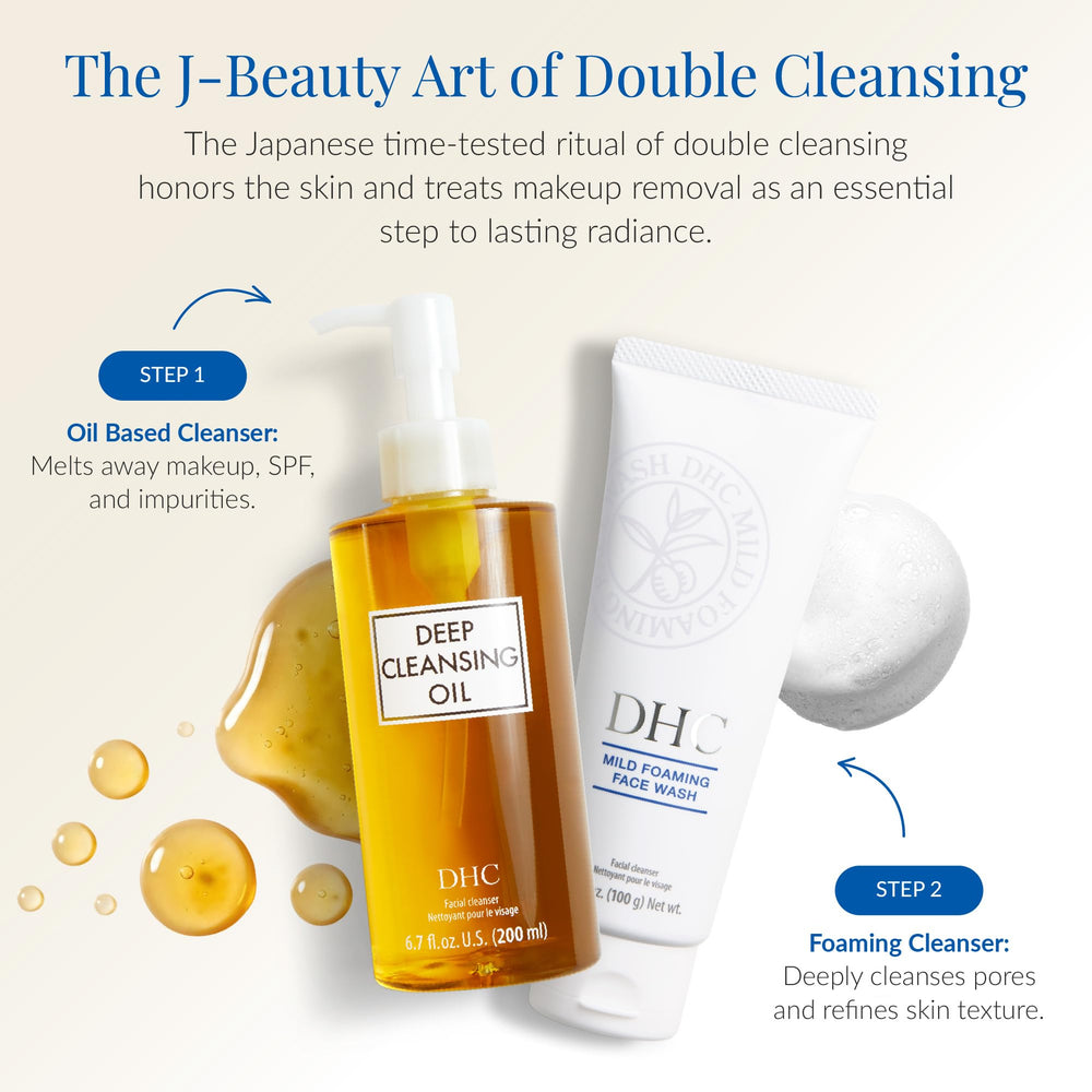 DHC deep cleansing oil full bottle held in hand for size scale