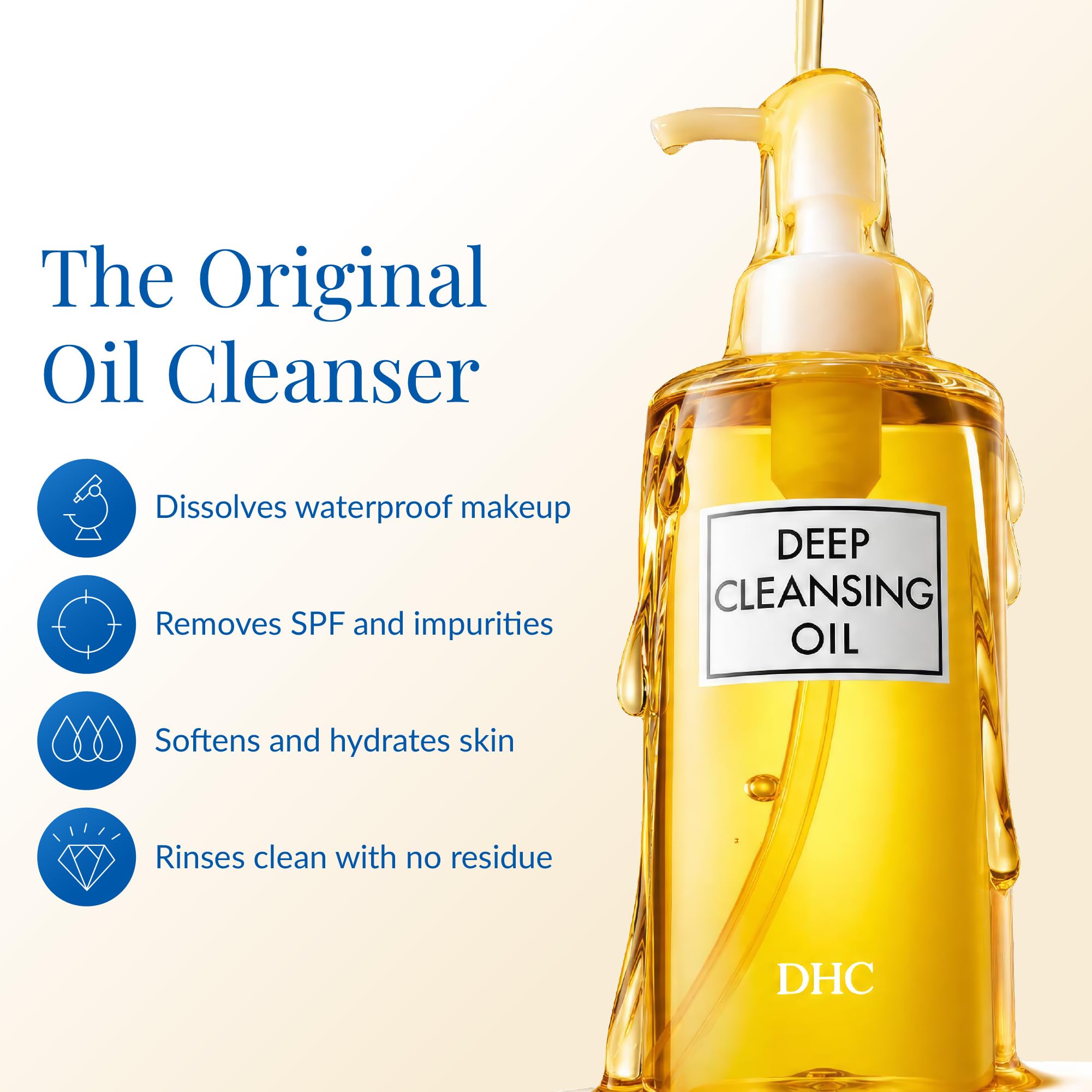DHC deep cleansing oil pump close-up demonstrating easy dosing
