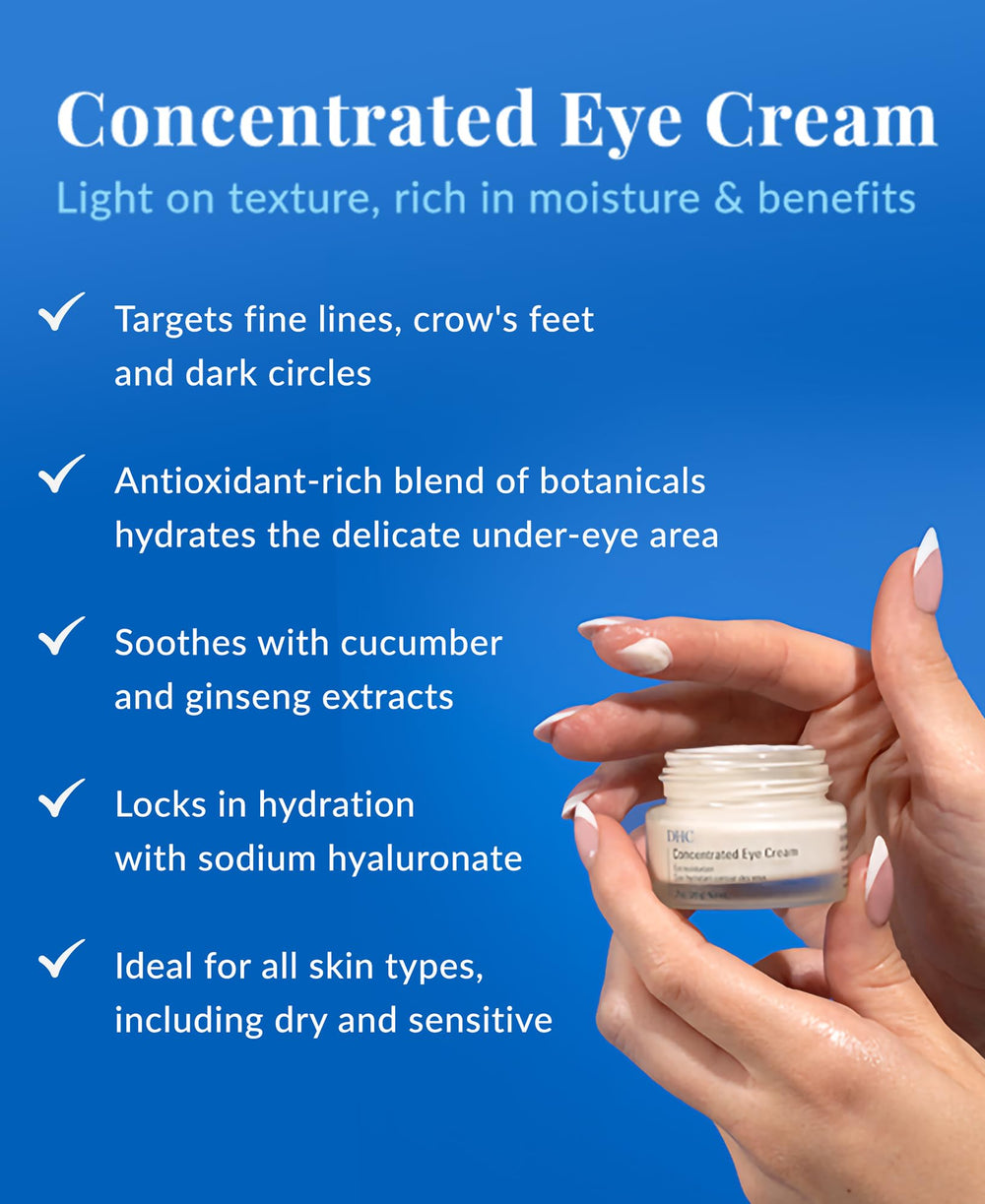 Close-up texture of DHC eye cream showing smooth, hydrating consistency