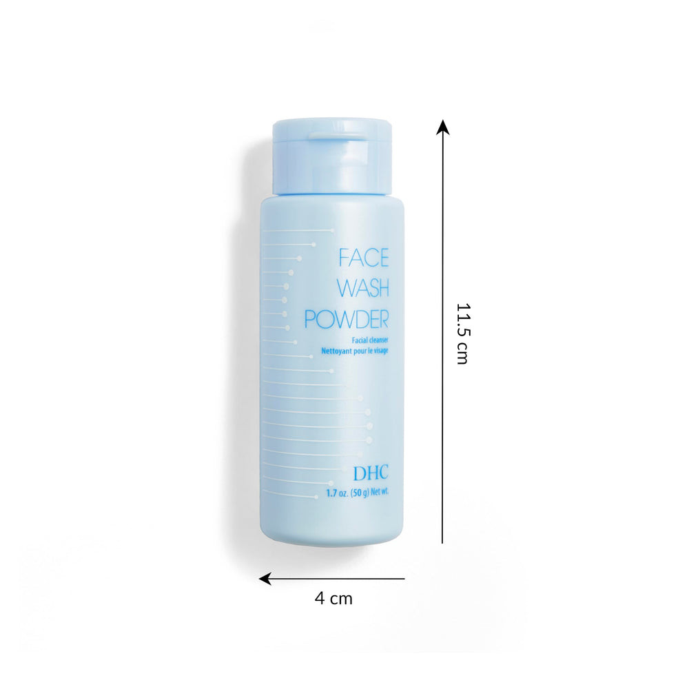 DHC face wash powder label close-up showing ingredient highlights