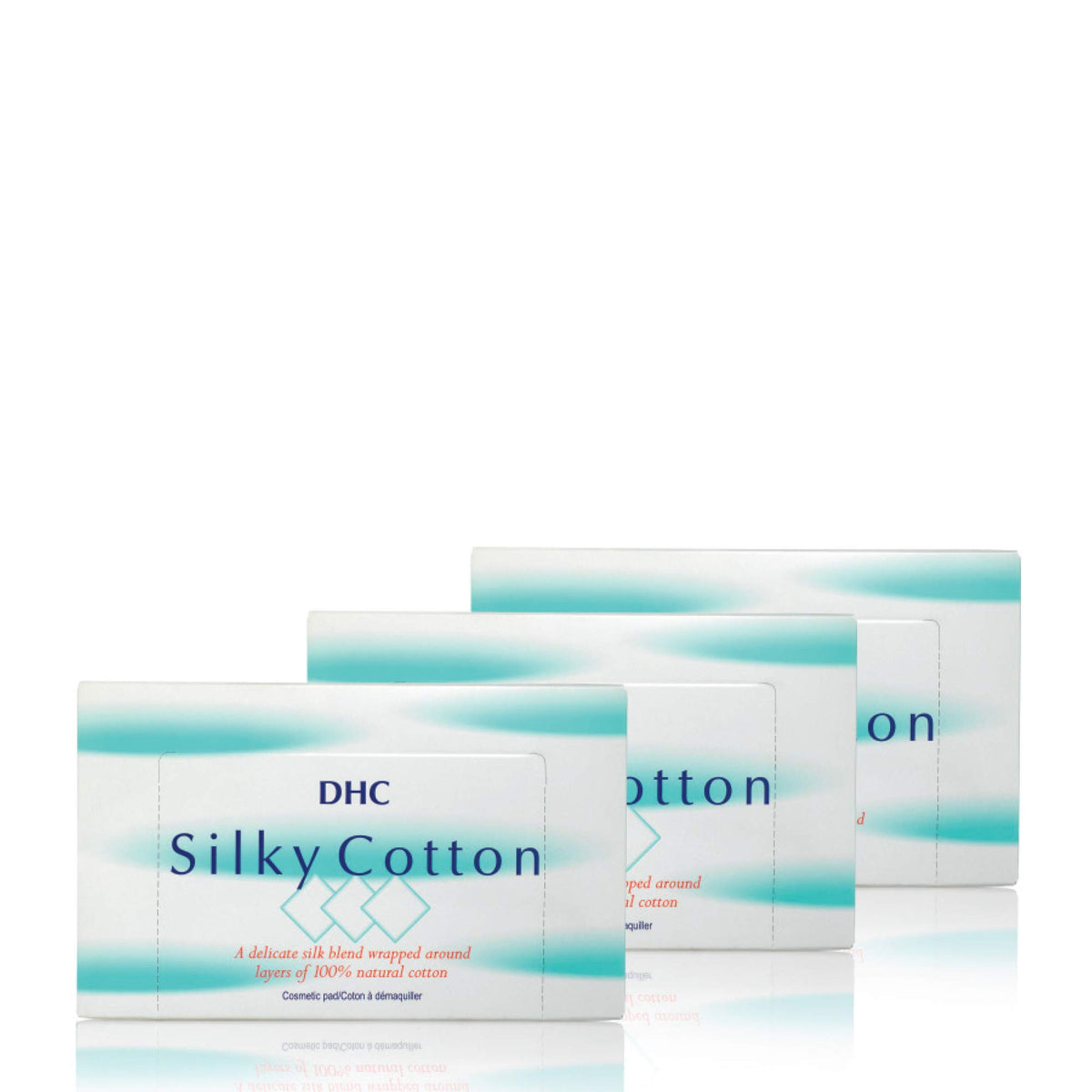 DHC silky cotton front packaging showing soft squares for precise makeup removal