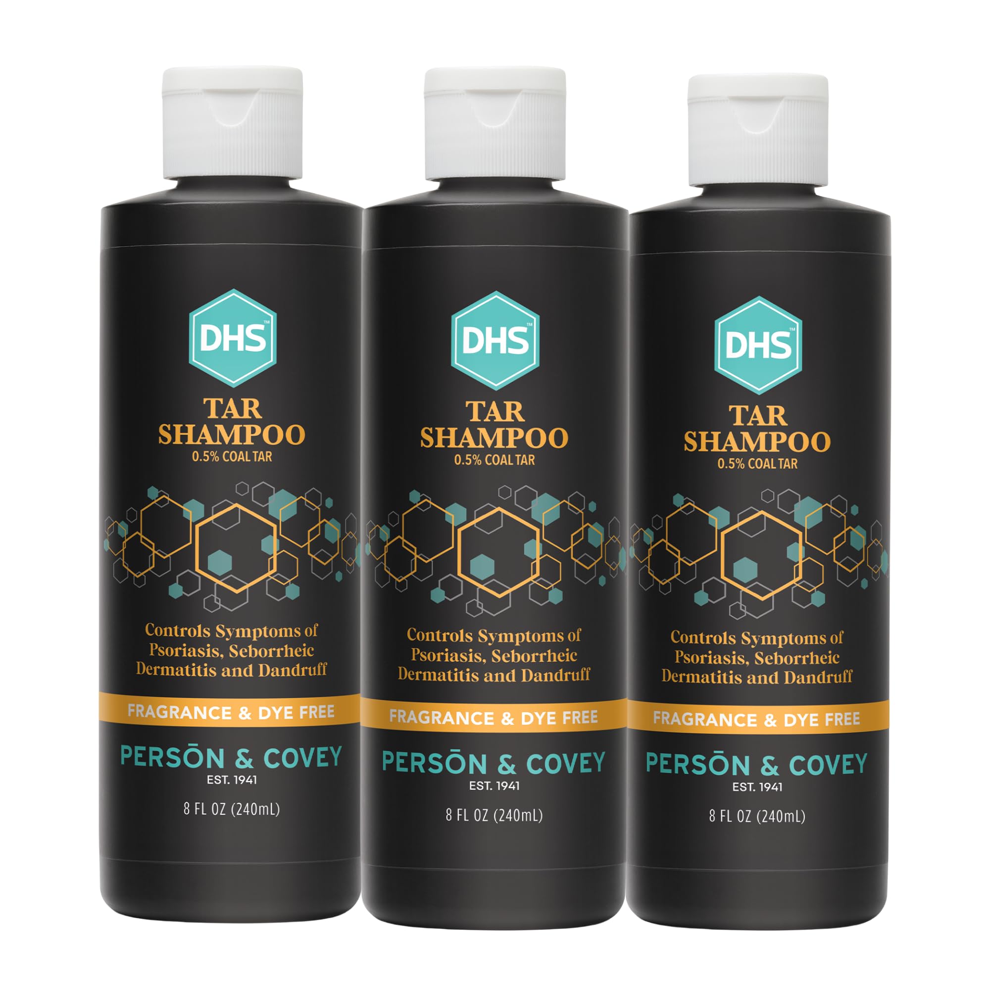 DHS coal tar shampoo front packaging shows product and unscented benefit