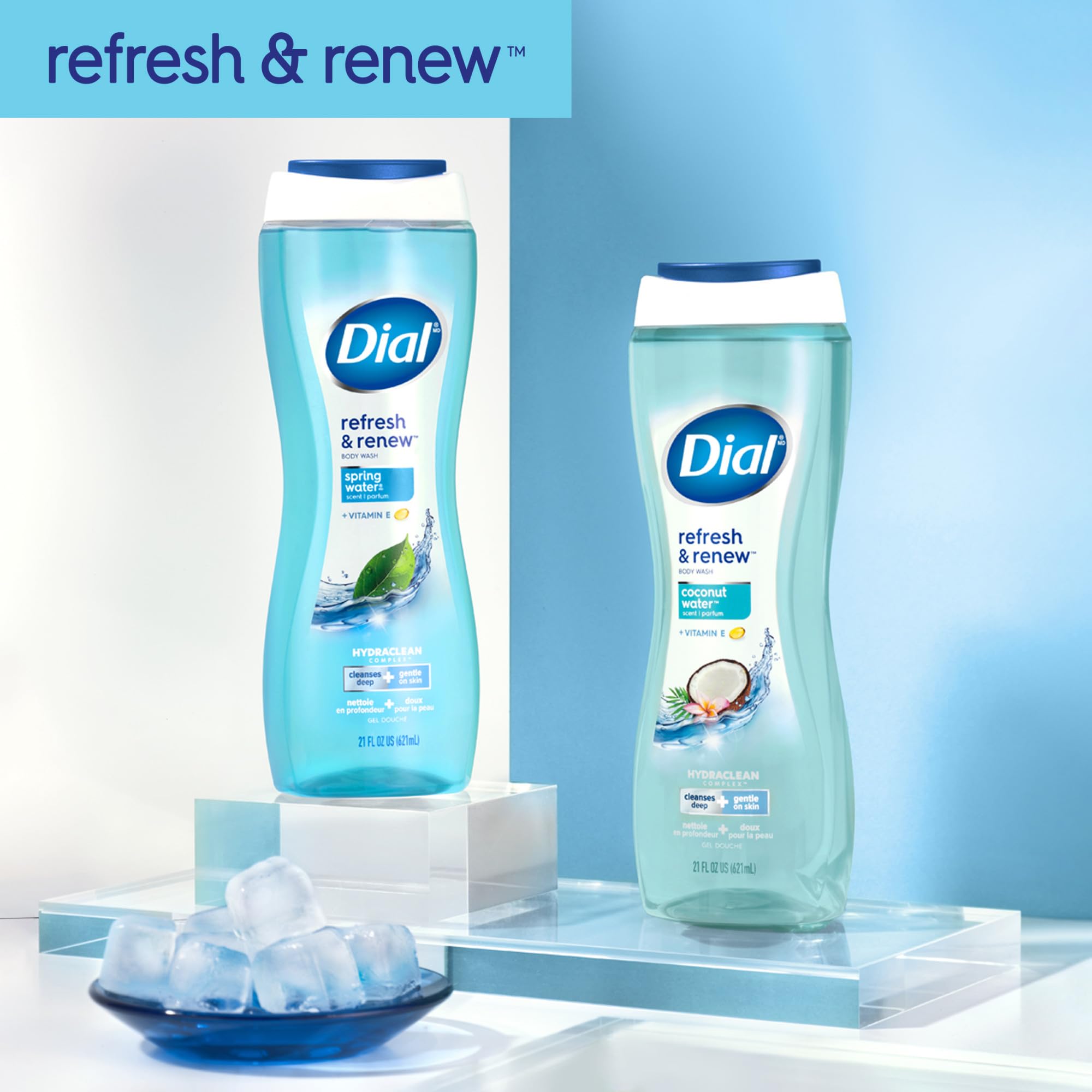 Dial bottle with recycled plastic mark emphasizing sustainability