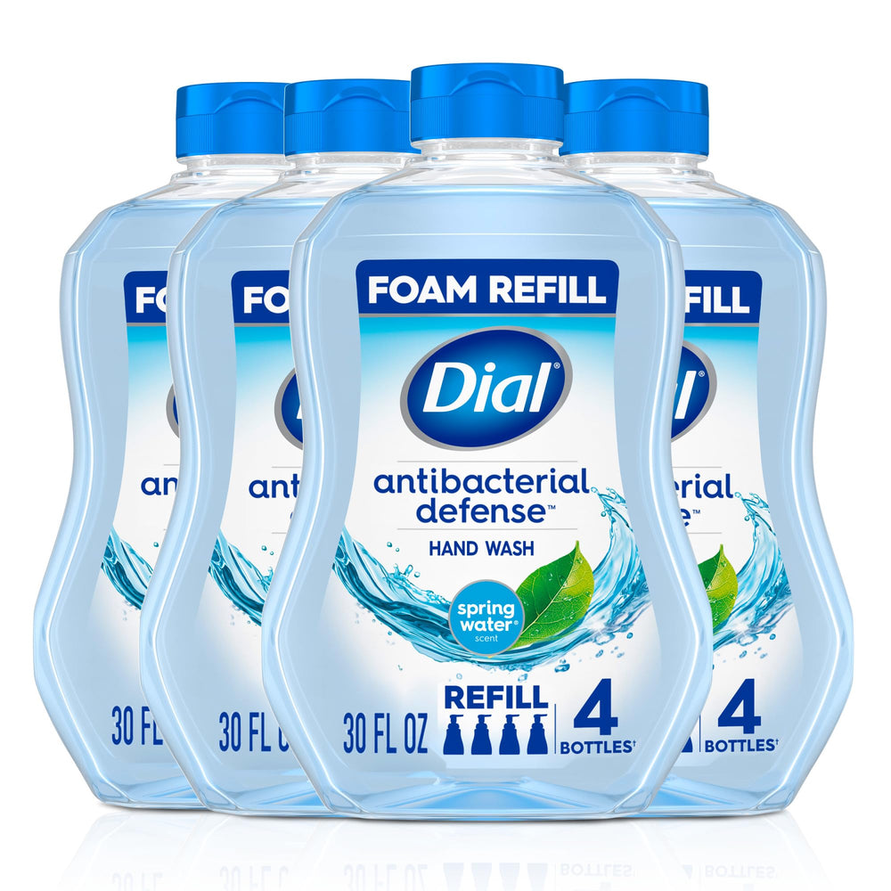Dial front packaging spring water 30oz showing refill convenience and scent